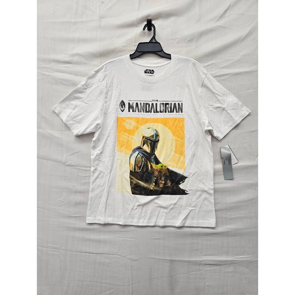 Star Wars Mens The Mandalorian Graphic T-Shirt White Cotton Casual Size Large